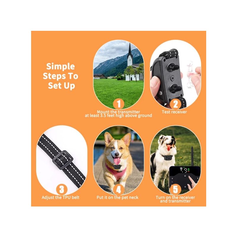 Wireless Dog Electric Fence Remote Training Collar Rechargeable Safe Pet Containment Customizable Boundaries