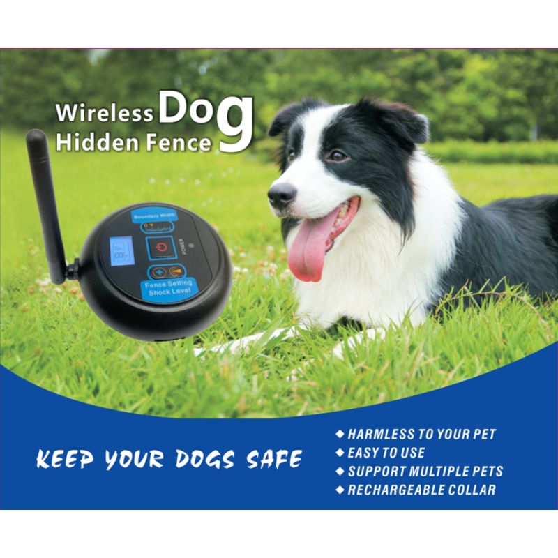 Wireless Dog Electric Fence System Rechargeable Collar Waterproof Adjustable Safe Play Area for Dogs 200 Meters