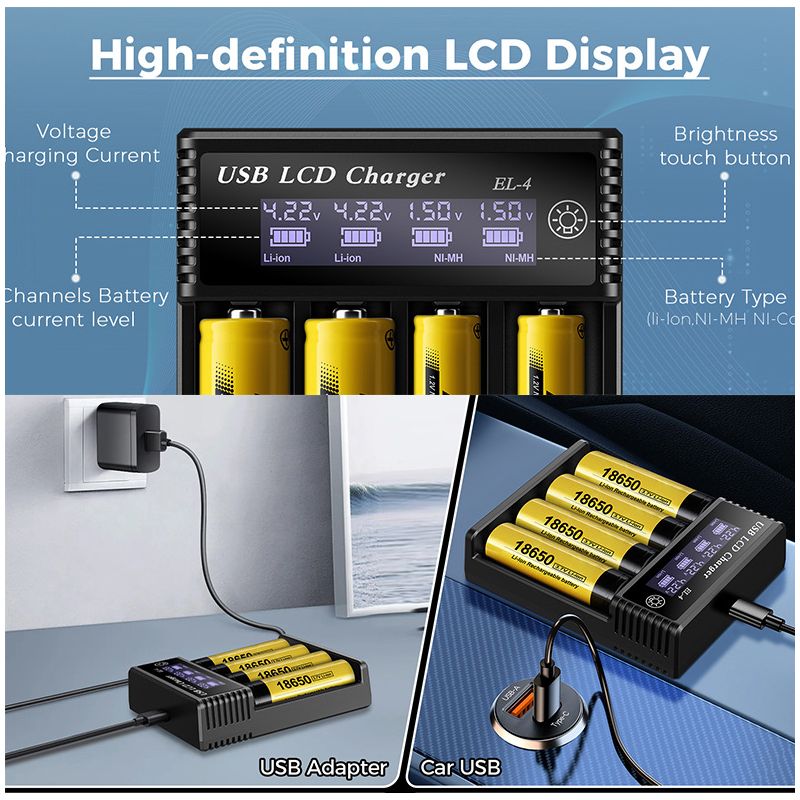 USB LCD Battery Smart Charger Efficient Charger for 18650 AA AAA Batteries with LCD Display Versatile and Portable