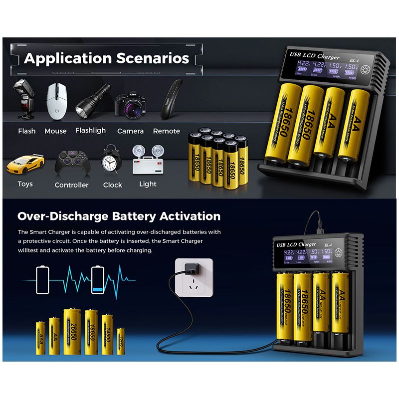 USB LCD Battery Smart Charger Efficient Charger for 18650 AA AAA Batteries with LCD Display Versatile and Portable