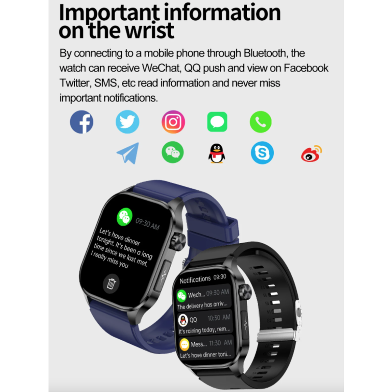 E580 Blood Glucose Smart Watch ECG Heart Rate Blood Pressure IP68 Waterproof Smartwatch