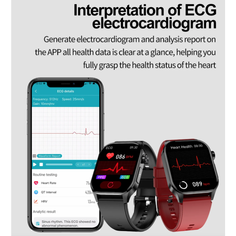 E580 Blood Glucose Smart Watch ECG Heart Rate Blood Pressure IP68 Waterproof Smartwatch