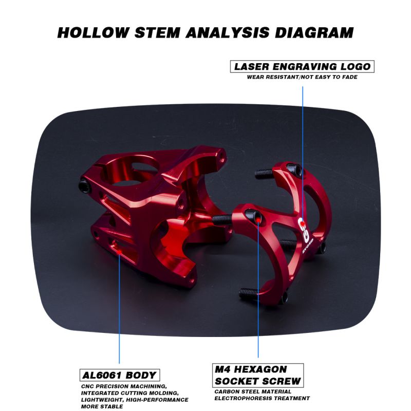 EVOSID Mountain Bicycle Stem 31.6mm Adjustable MTB Cycling Accessory Lightweight Durable Black Red Titanium