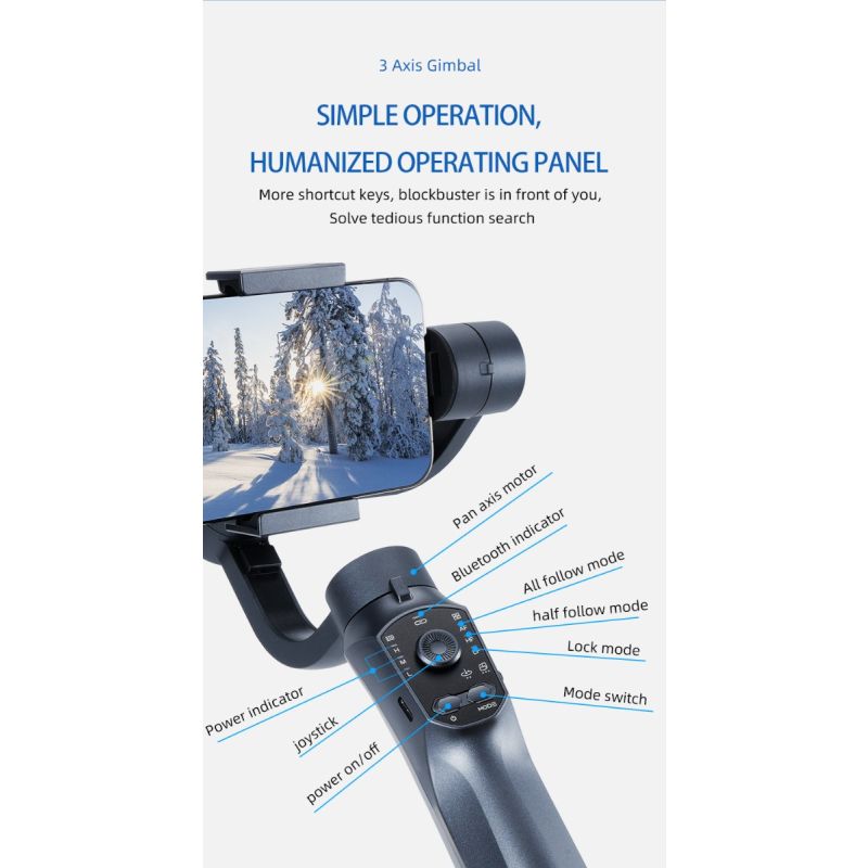 F10 Pro Stabilizer 3-Axis Phone Gimbal for Mobile Filmmaking with Smartphone Compatibility and Face Recognition