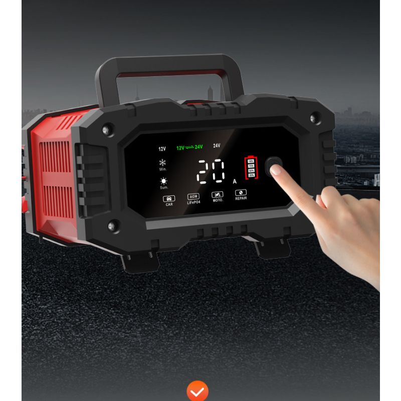 FOXSUR 20A Portable Car Battery Charger 12V 24V for Motorcycle Truck AGM LiFePO4 Lead Acid Battery Maintenance