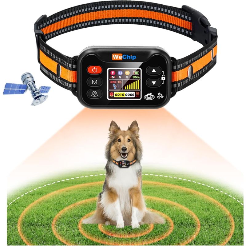 Wireless Dog Fence Collar, GPS Pet Containment System, Rechargeable Dog Bark Collar , Waterproof Anti Barking Trainer, for Dogs 15-120 lbs