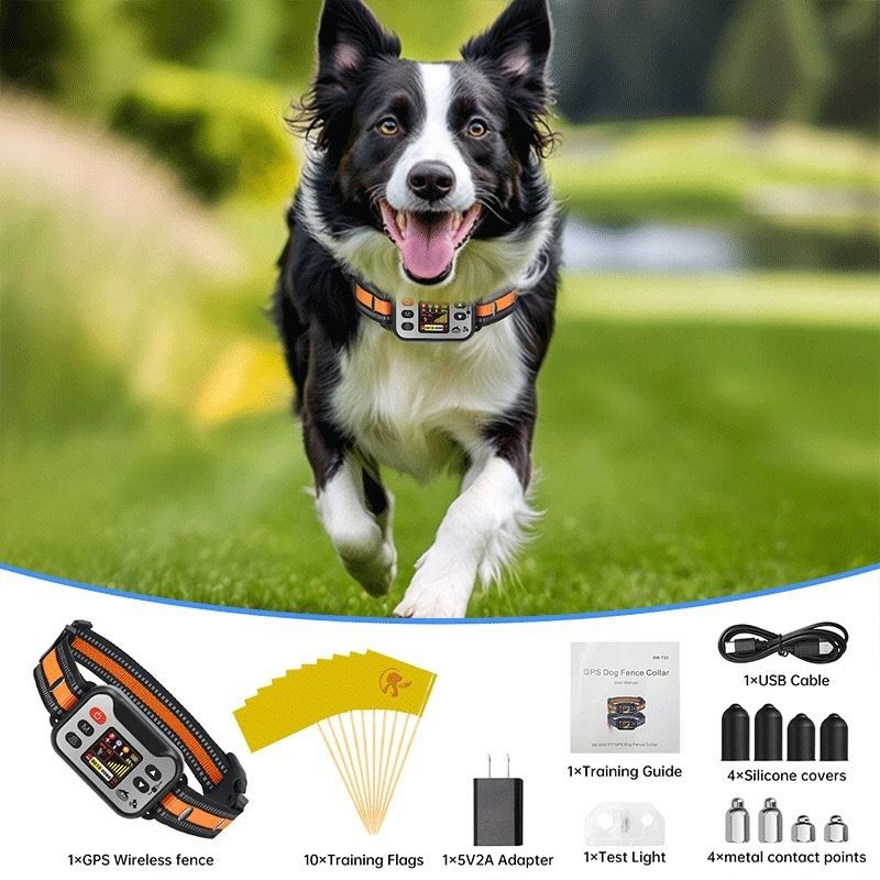 Wireless Dog Fence Collar, GPS Pet Containment System, Rechargeable Dog Bark Collar , Waterproof Anti Barking Trainer, for Dogs 15-120 lbs