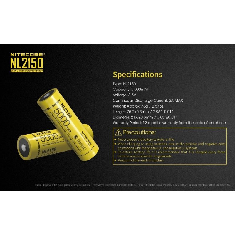 NITECORE NL2150 5000mAh 3.6V 21700 Rechargeable Battery for High Powered Flashlight Drone Outdoor Gear
