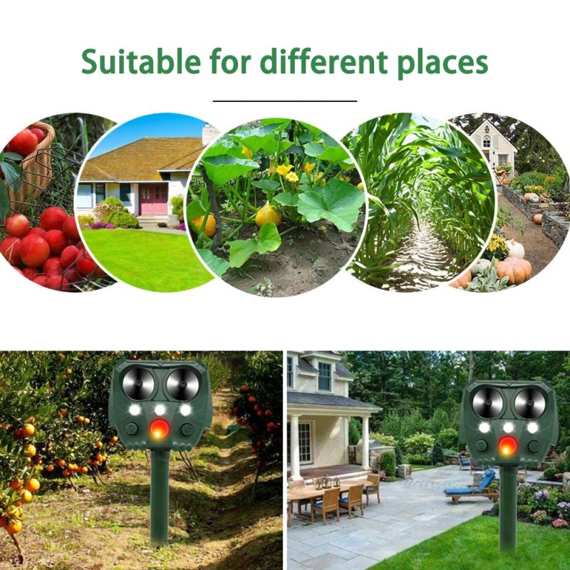 Eco-Friendly Ultrasonic Animal Repeller Solar Power Deer Cat Dog Deterrent Outdoor Pest Control Safe Gardening
