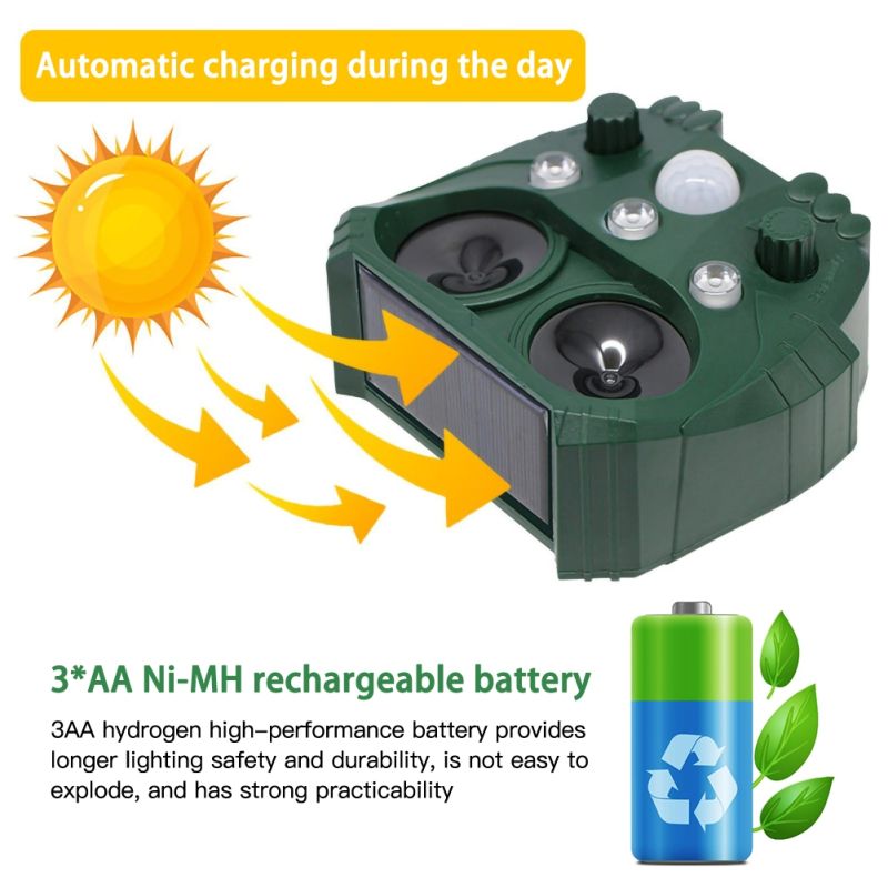 Eco-Friendly Ultrasonic Animal Repeller Solar Power Deer Cat Dog Deterrent Outdoor Pest Control Safe Gardening