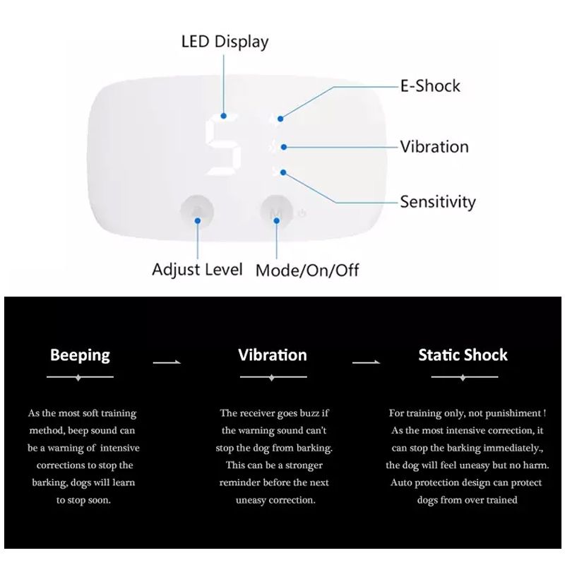 NEW Touch 7 Level Sn Dog Shock Training Collar Waterproof Rechargeable Anti Bark Collar for Effective Barking Management