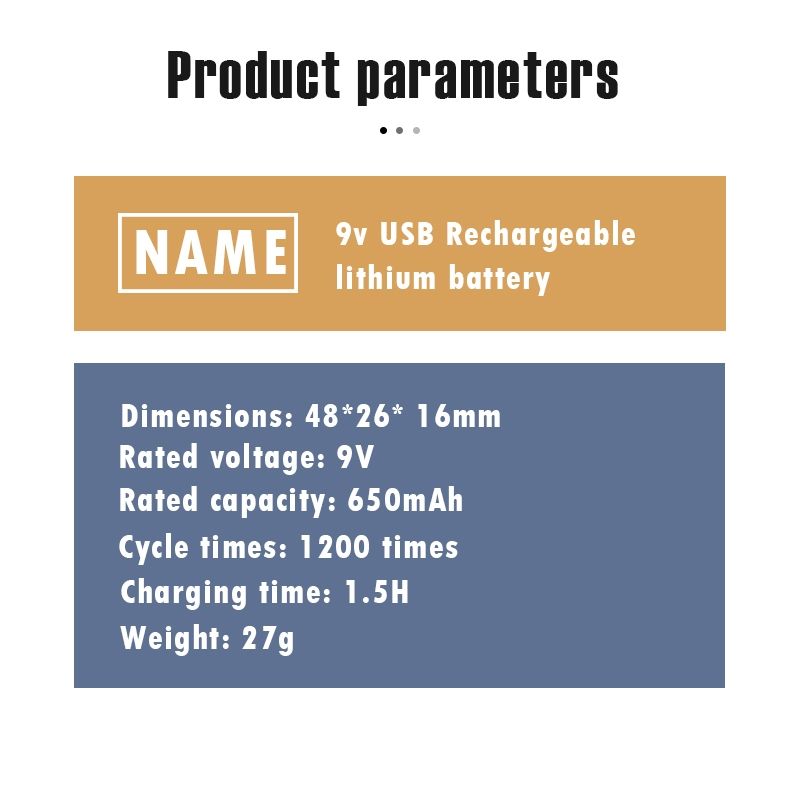 9V 6F22 650mAh USB Rechargeable Battery Eco-Friendly Li-ion Power for Toys Microphone Multimeter and More