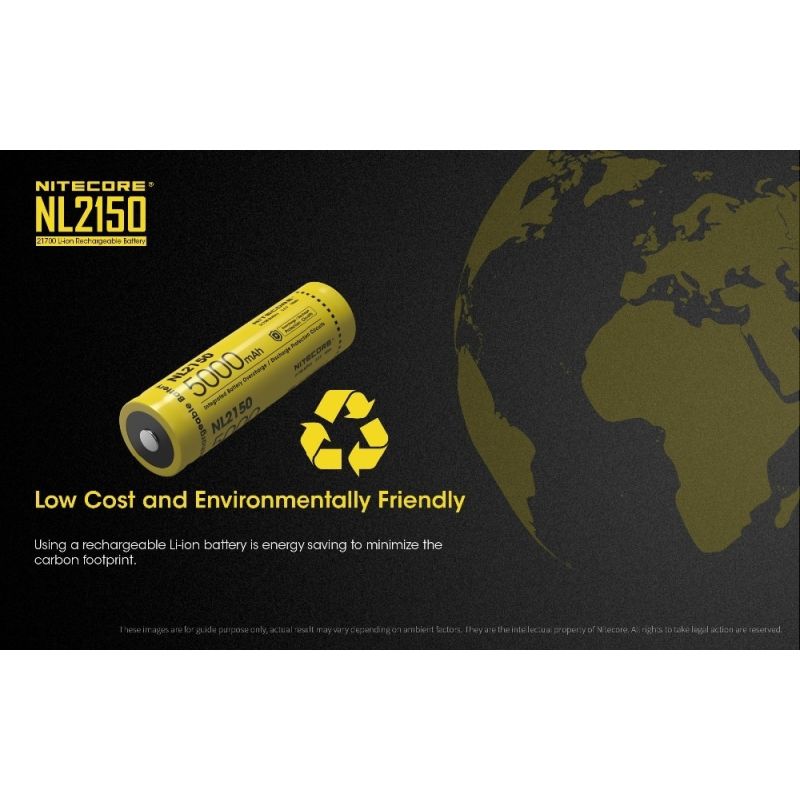 NITECORE NL2150 5000mAh 3.6V 21700 Rechargeable Battery for High Powered Flashlight Drone Outdoor Gear