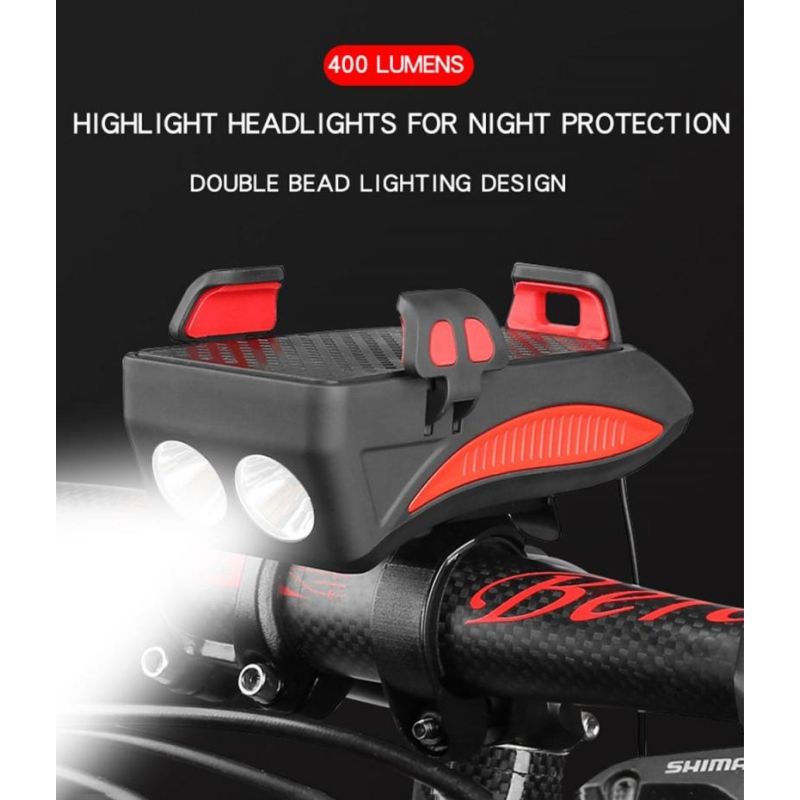 Multi-function 4 in 1 MTB Light USB Rechargeable LED Bike Headlight with Horn Phone Holder Cycling Gear