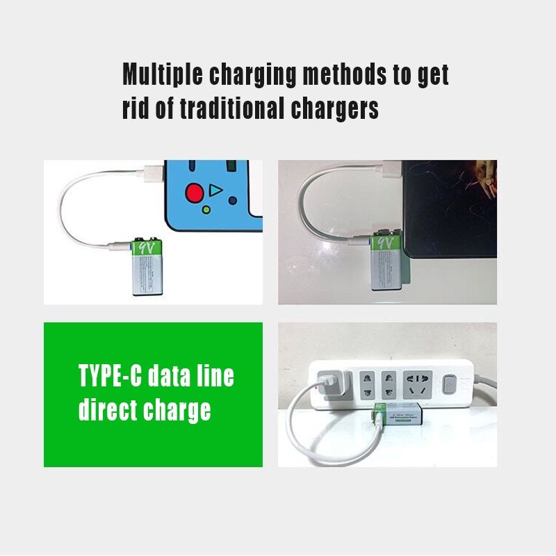 9V 6F22 650mAh USB Rechargeable Battery Eco-Friendly Li-ion Power for Toys Microphone Multimeter and More