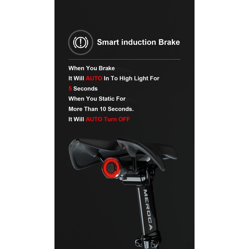 Smart Bicycle Tail Light with Auto Start Stop Brake Light USB Charge IPX6 Waterproof Cycling Safety Light
