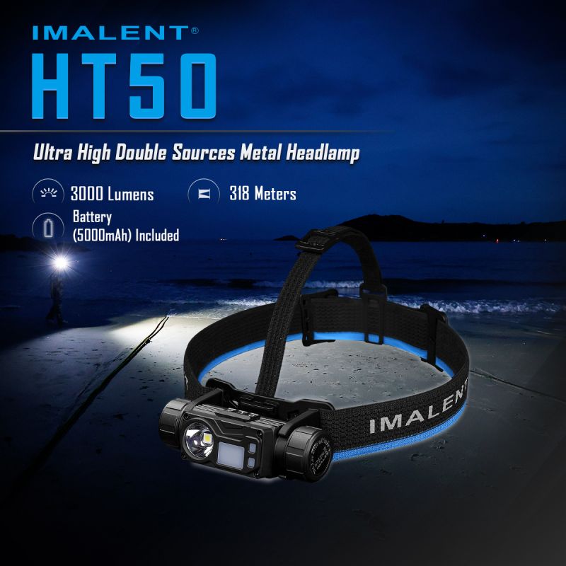 IMALENT HT50 LED Adventure Headlamp Dual Light Sources Rechargeable Lightweight Design High Lumen Output