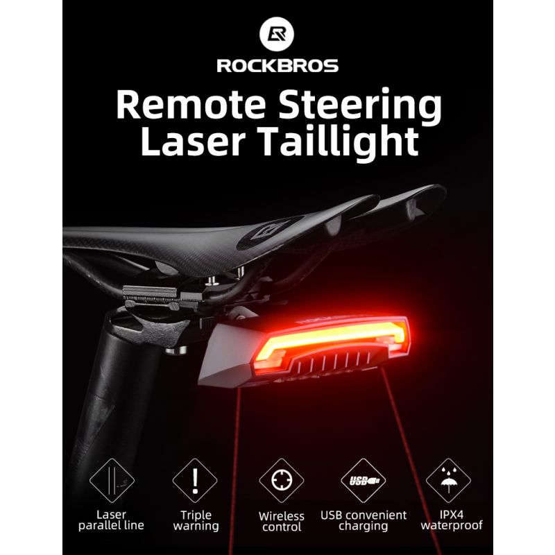 ROCKBROS LKWD-R1 Bike Light Smart USB LED with Wireless Remote Turn Signal Laser Projector for Cycling Safety