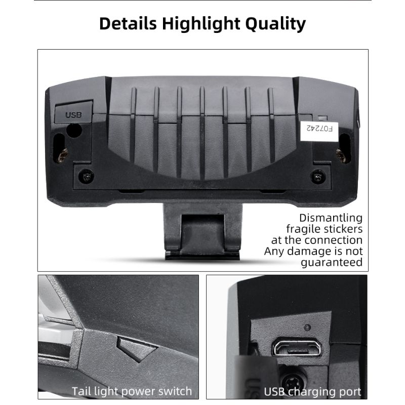 ROCKBROS LKWD-R1 Bike Light Smart USB LED with Wireless Remote Turn Signal Laser Projector for Cycling Safety