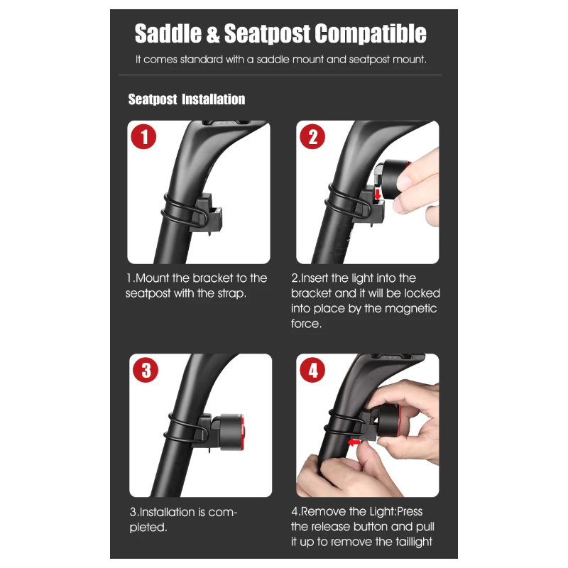 Gaciron LOOP-100 High Brightness Bike Tail Light Brake Sensor Aluminum Alloy for Urban and Trail Cycling