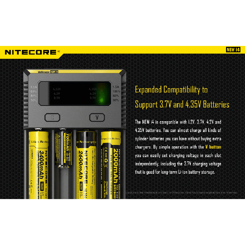 Nitecore NEW I4 Li-ion Battery Charger User-Friendly Efficient Output Smart Charging for Li-ion NiMH Compatibility