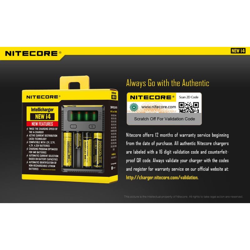 Nitecore NEW I4 Li-ion Battery Charger User-Friendly Efficient Output Smart Charging for Li-ion NiMH Compatibility