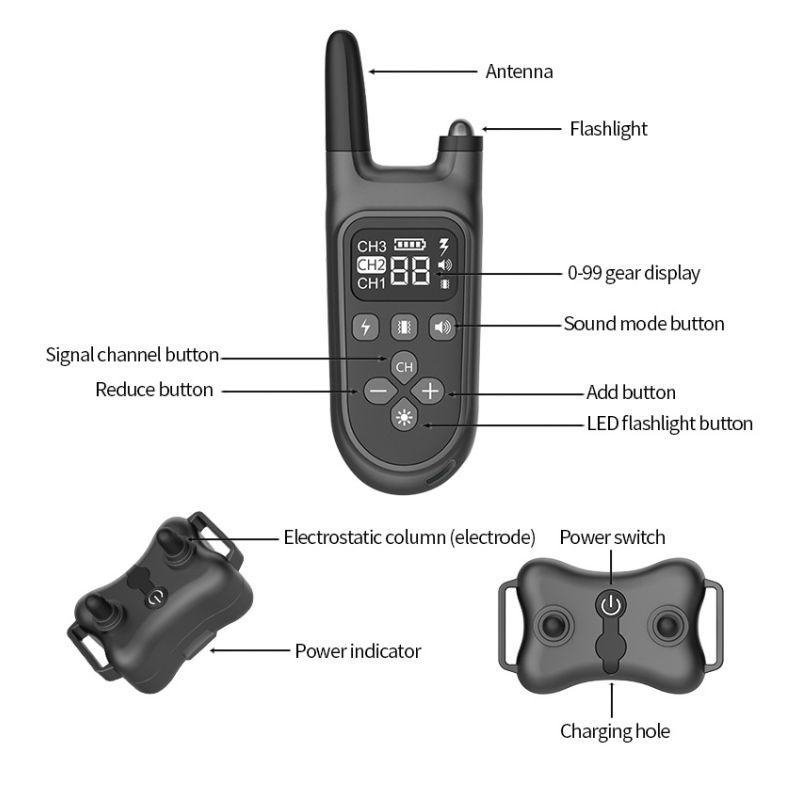 Outdoor 800m Electric Dog Training Collar Waterproof LCD Display Humane Adjustable Levels Rechargeable Collar