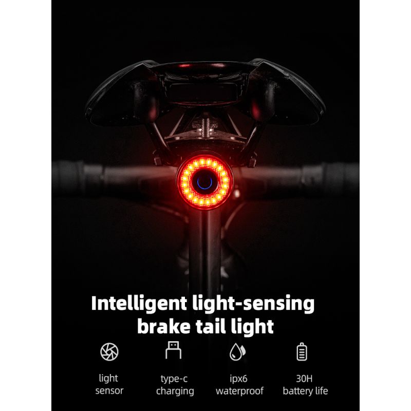 ROCKBROS Q3 Bike Tail Light with Smart Brake Sensor IPX6 Waterproof for MTB and Road Cycling Safety