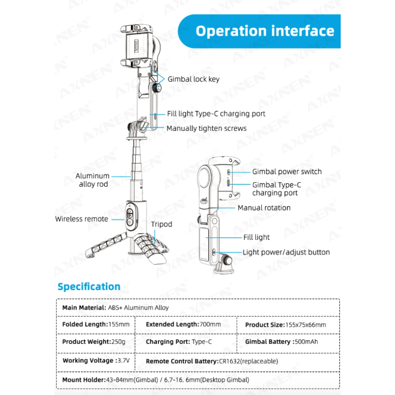 Q18 Selfie Stick with 360 Rotation and Smart Tracking Gimbal Stabilizer for Stable Mobile Photography