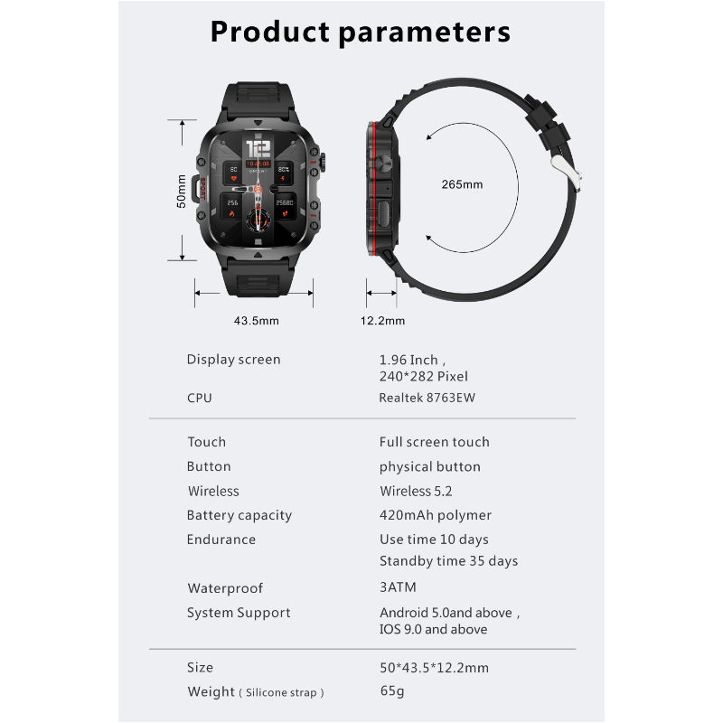 QX11 Smart Watch Men IP68 5ATM Outdoor Sports Fitness Tracker Health Monitor 1.96