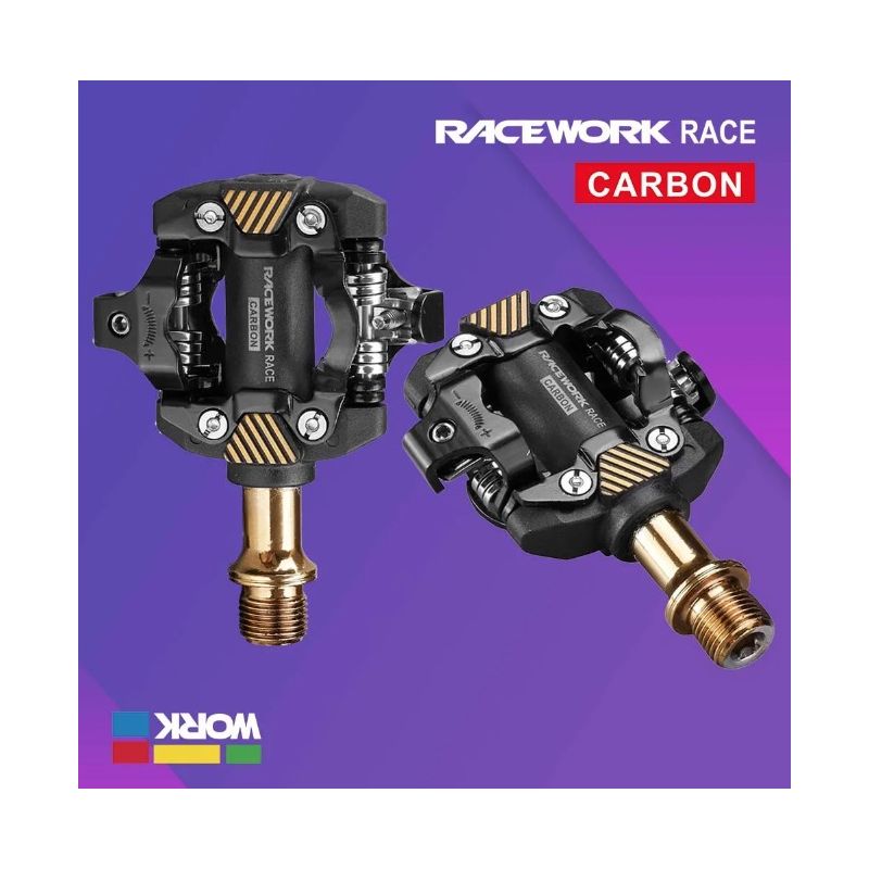 RACEWORK MTB Pedal Self-Locking SPD Durable Lightweight Carbon Chrome Steel for Mountain Bike Trail Riding