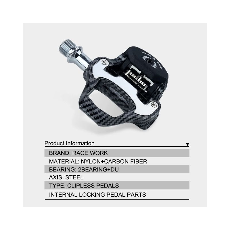 RACEWORK Road Bike Pedal Ultra Light Carbon Fiber Self-Locking SPD Keo Compatible Ideal for Cycling Enthusiasts