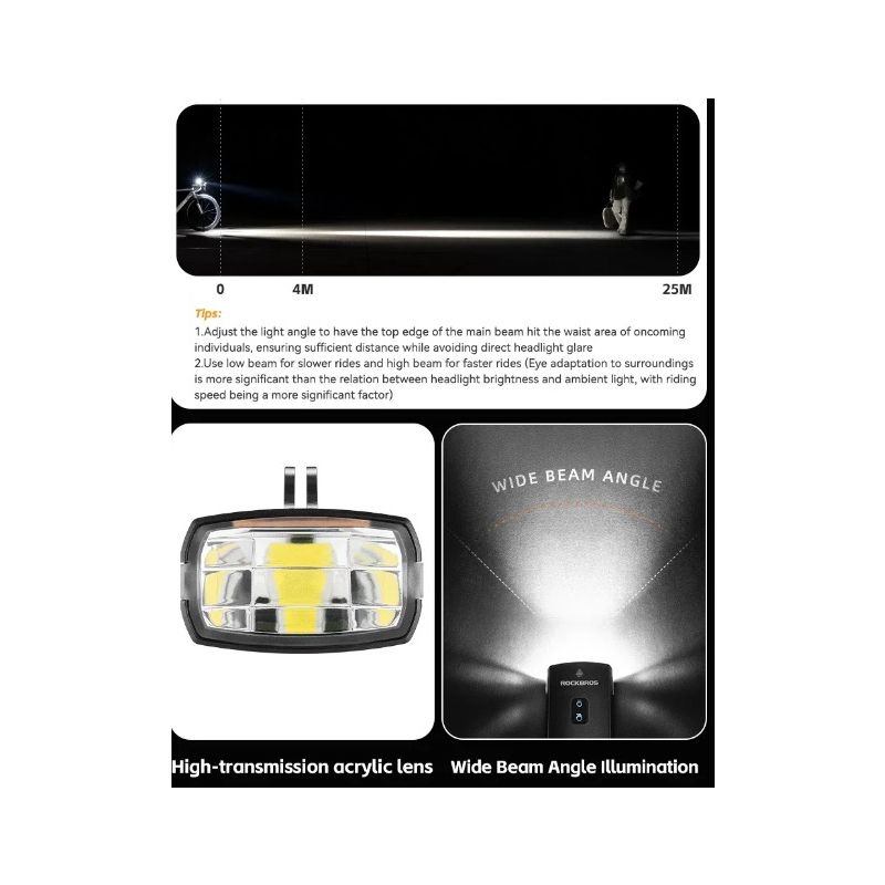 ROCKBROS RHL3000 Bike Light 3000 Lumens LED Headlight 10000mAH Battery Waterproof MTB Road Cycling Durable