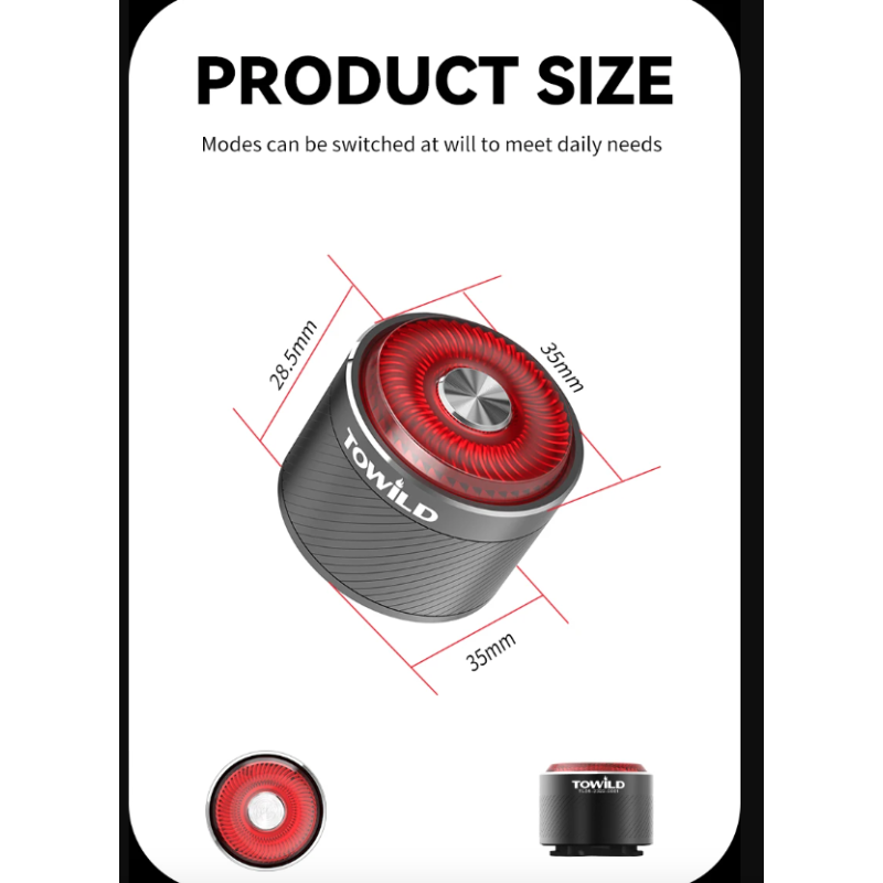 TOWILD TL05 Rear Light Smart Auto Brake Sensing IPX6 Waterproof Bicycle Safety Light with 100 Hour Battery