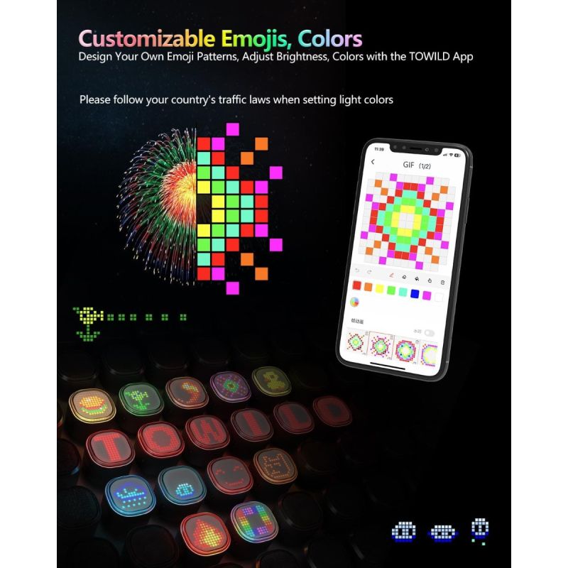 TOWILD TL08 Bike Tail Light, Customized Patterns Full-Color Bike Rear Light, Brake Sensing, USB-C Rechargeable Bicycle Taillights