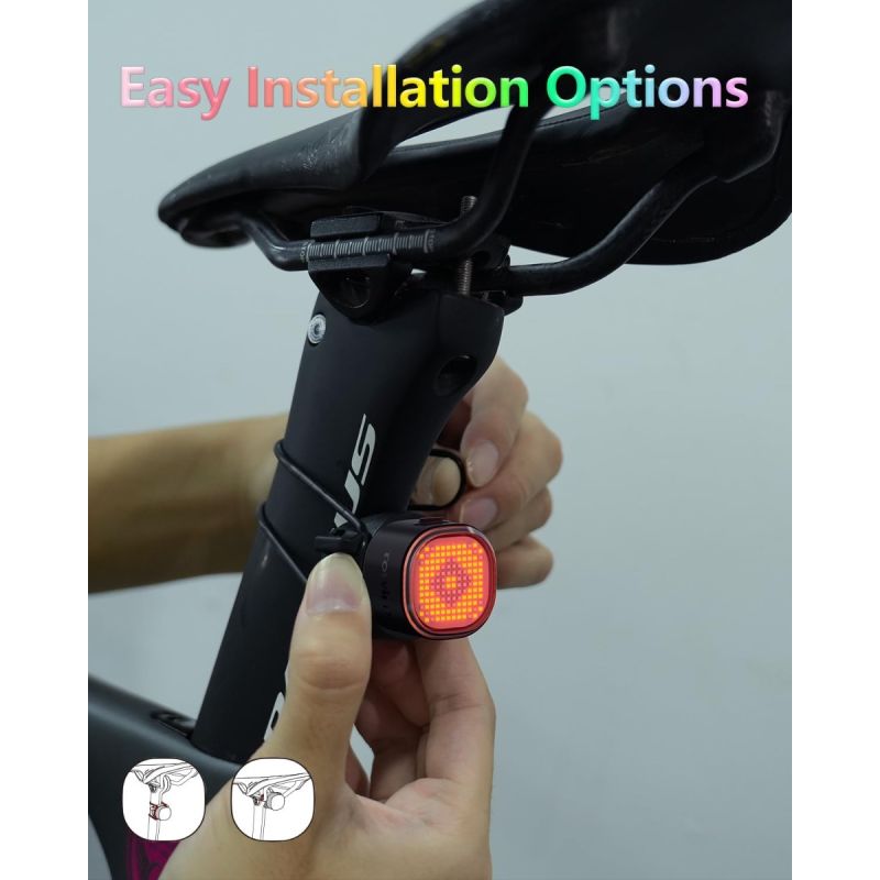 TOWILD TL08 Bike Tail Light, Customized Patterns Full-Color Bike Rear Light, Brake Sensing, USB-C Rechargeable Bicycle Taillights