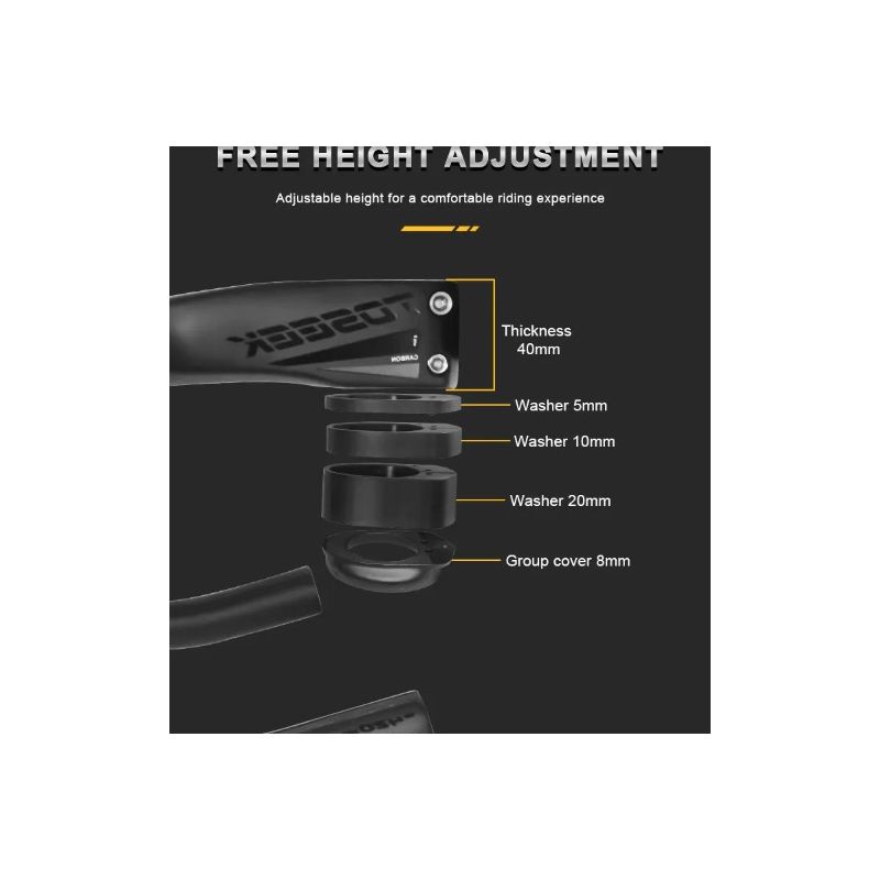 TOSEEK TR5500 Road Bike Handlebar Lightweight Full Carbon Fiber Stem Aerodynamic Design Matte Black Finish