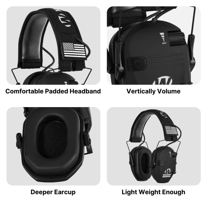 Walkers Razor Earmuffs Active Headphones for Shooting Sports Electronic Hearing Protection NRR 23 dB Black