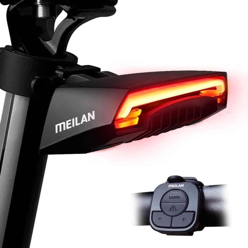 Meilan X5 Smart Bike Tail Light with Turn Signals and Automatic Brake Light Wireless Remote Control Bike Rear Light Back USB Rechargeable Safety Warning Cycling Light