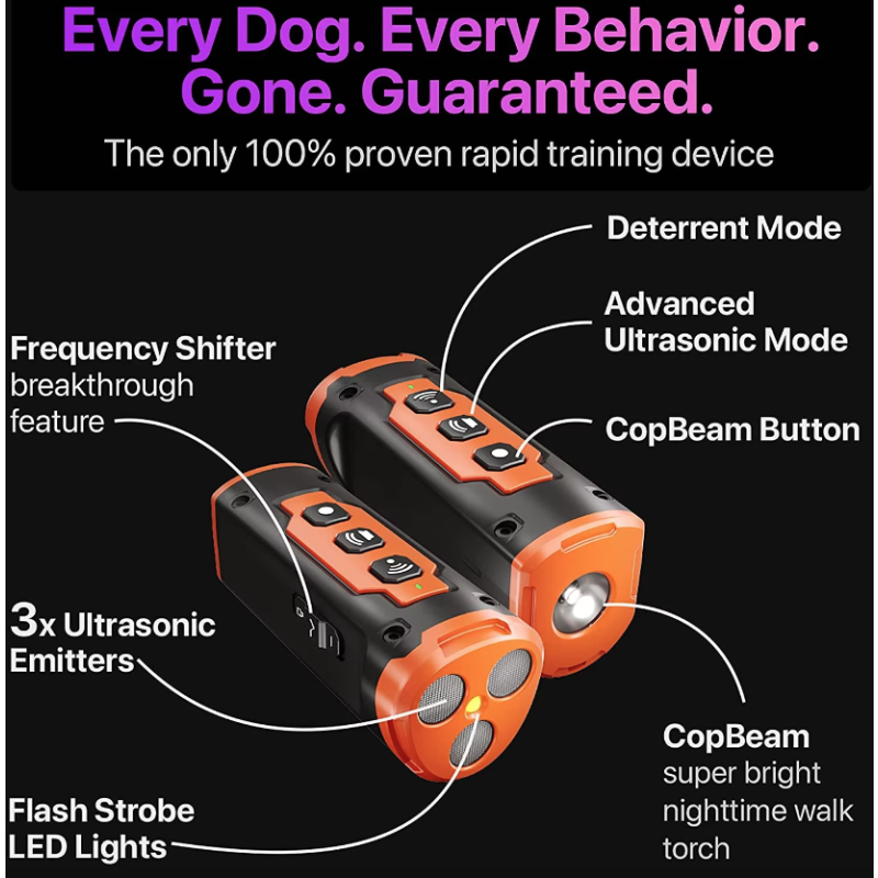 Pet Dog Repeller Ultrasonic Dog Training Device Rechargeable Barking Control Tool with Humane Technology