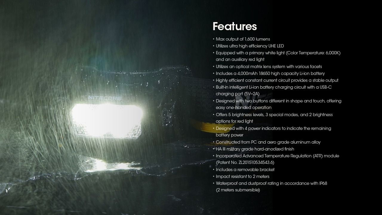 Nitecore HC60 UHE 1600 Lumens LED Rechargeable Headlamp