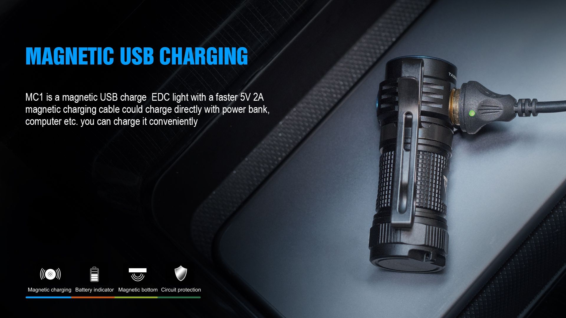 TrustFire MC1 Baton XP-L HI 1000 Lumens Rechargeable Mini EDC Flashlight with Magnetic Charging Ultra-Lightweight
