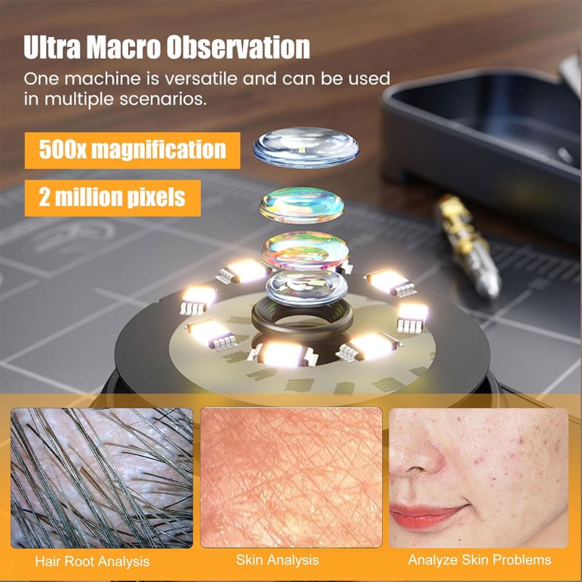 500X Magnification Digital Microscope 2MP Magnifying Glass Electronics Repair Video Coins Microscopio Handheld Dermatoscope Skin Analyzer Machine