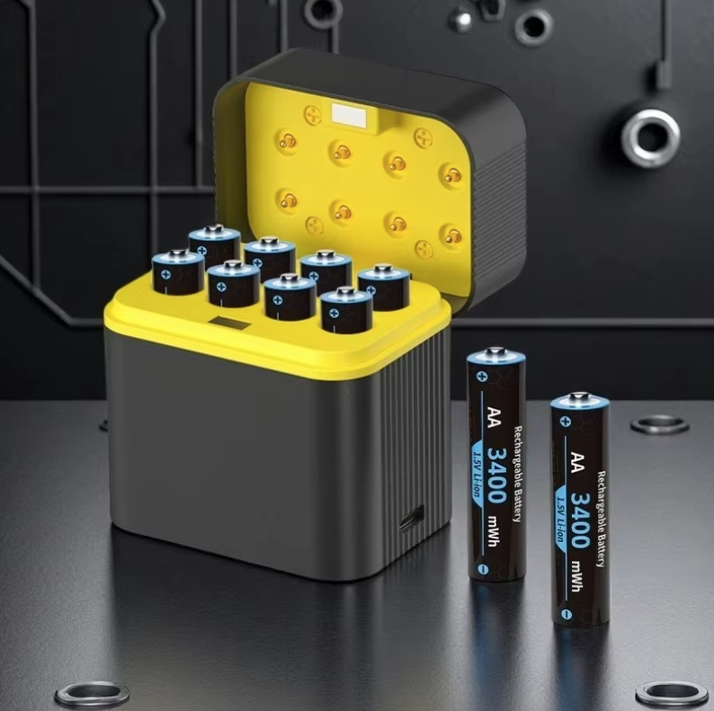 Rechargeable AA Batteries Lithium with Charger,8 Pack 1.5V 3000mWh Double A Battery Rechargeable,Long Lasting Pilas Recargables Lithium ion AA Battery with Charging Storage Box