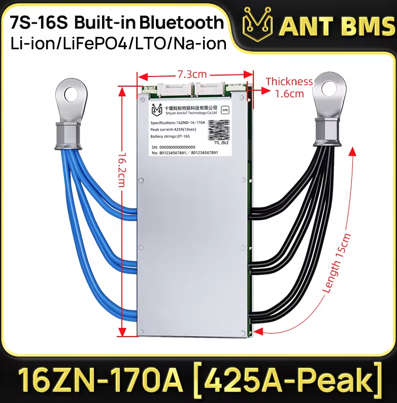 ANT Smart BMS 4S-24S 16S 40A Lifepo4 BMS 10S 13S 48V 30A Li-ion BMS 20S NMC LFP for E-bike E-scooter with Bluetooth Balance BMS