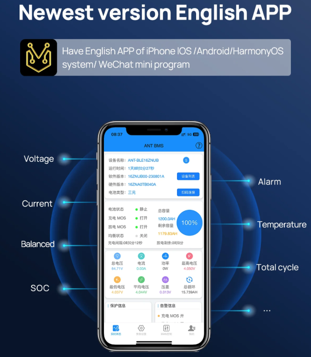 ANT Smart BMS 4S-24S 16S 40A Lifepo4 BMS 10S 13S 48V 30A Li-ion BMS 20S NMC LFP for E-bike E-scooter with Bluetooth Balance BMS