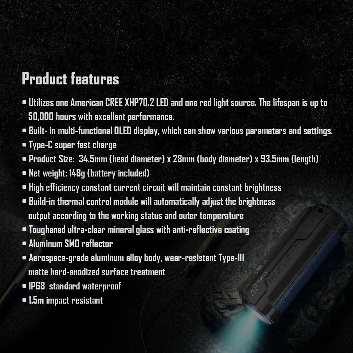 IMALENT BL70 6000 Lumens Type-C Rechargeable LED EDC Flashlight