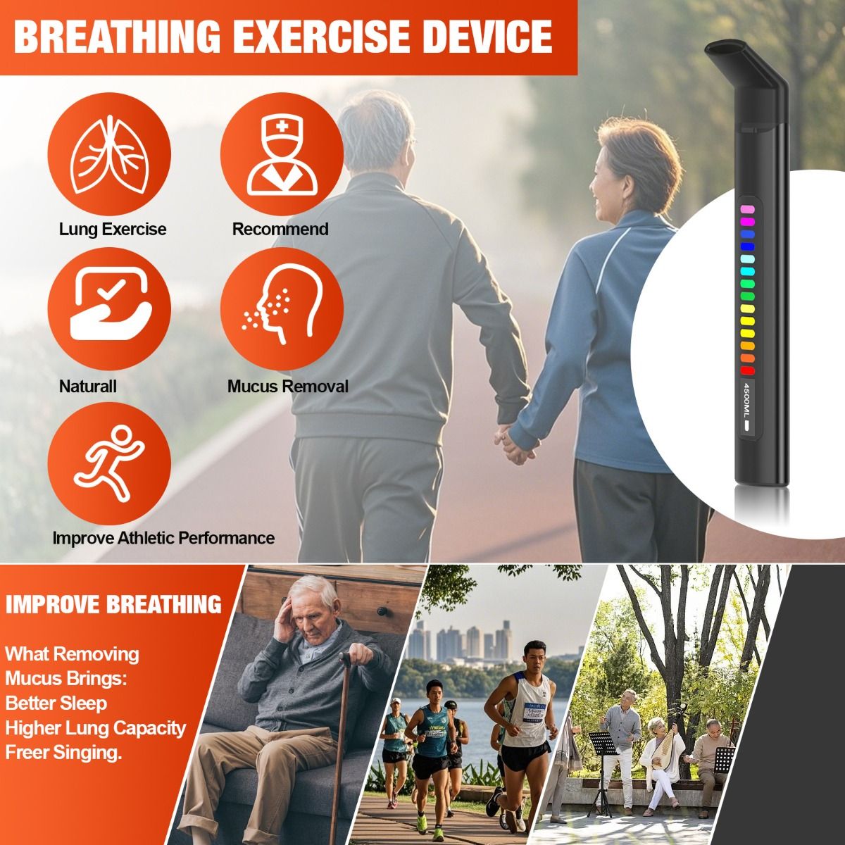 Breathing Exercise Device, Portable Breathing Training Device for Better Breathe, Guided Smart Breathing Exercise Assistant for Athletes andSports Enthusiasts