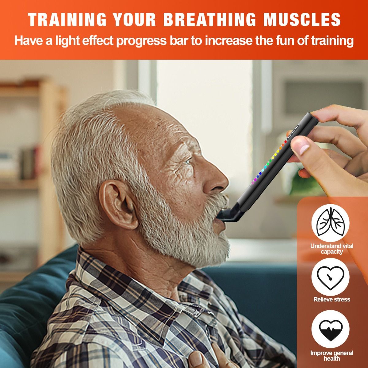 Breathing Exercise Device, Portable Breathing Training Device for Better Breathe, Guided Smart Breathing Exercise Assistant for Athletes andSports Enthusiasts
