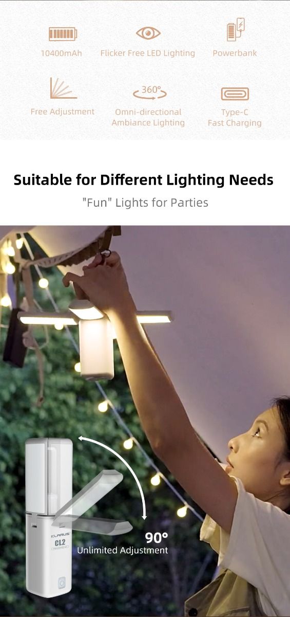 Klarus CL2 750 Lumen Freefolding Camping Light Portable Eye-caring Versatile Lamp with 7 Light Modes